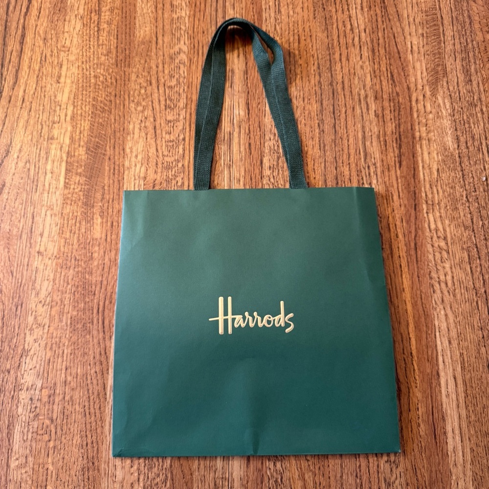 Authentic Harrods’ London Forest Green & Gold Luxury Gift Bag - 10" × 10" x 6"